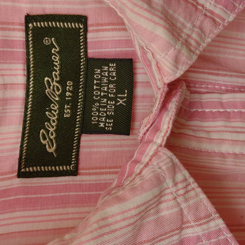 EB Women's Lightweight Cotton Button Down Pink Stripe Casual Shirt 3/4 Sleeve XL - Picture 3 of 10